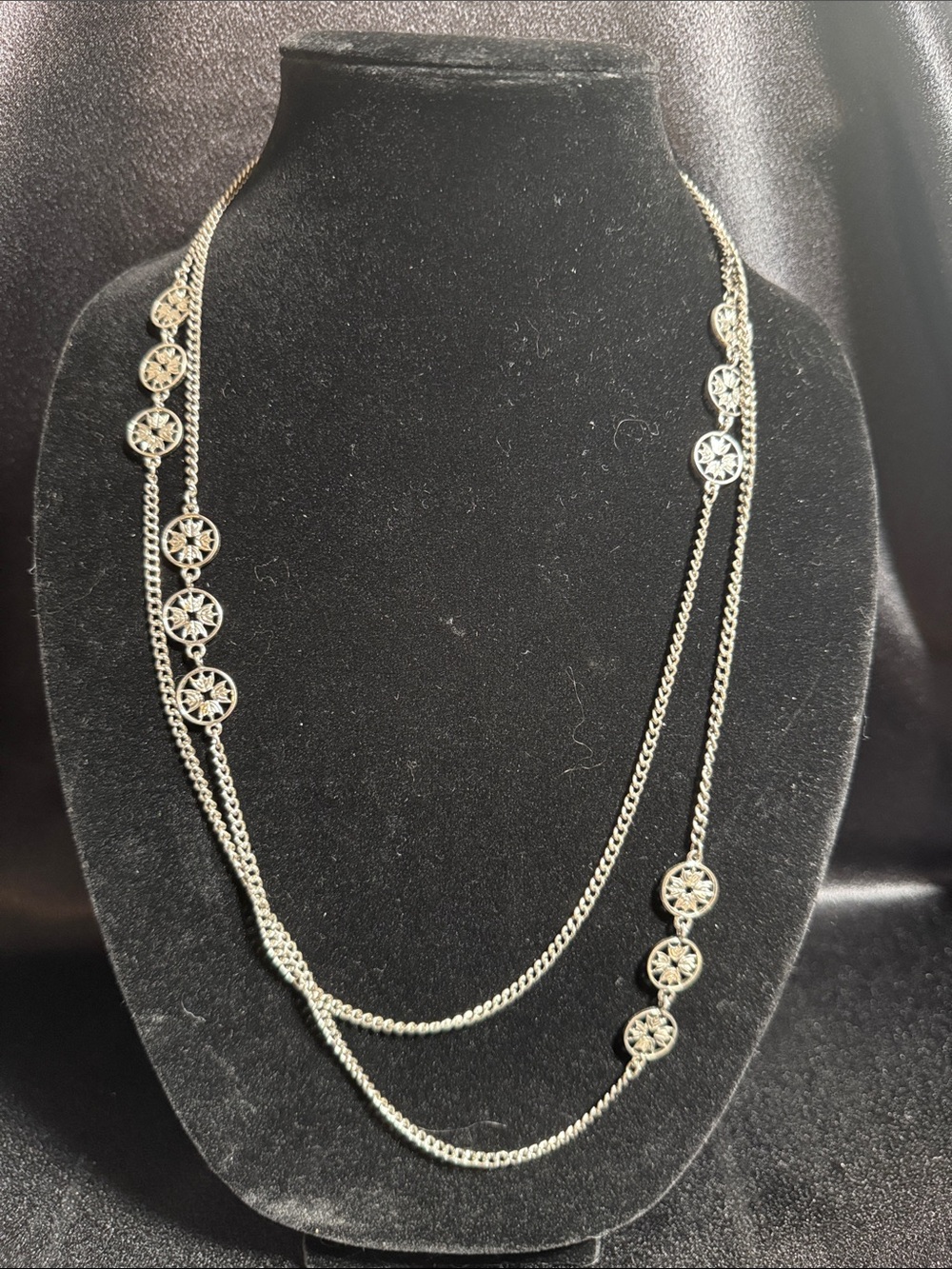 Vintage Delicate Silver Tone Multi-Strand Filigree Necklace -